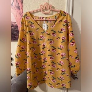 NY Collection Plus Size Womens yellow spring top size 3X NEW